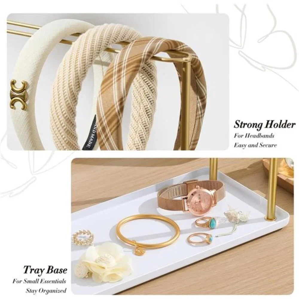 Headband Holder Organizer Metal 2-Tier with Tray: Hair Accessories Display